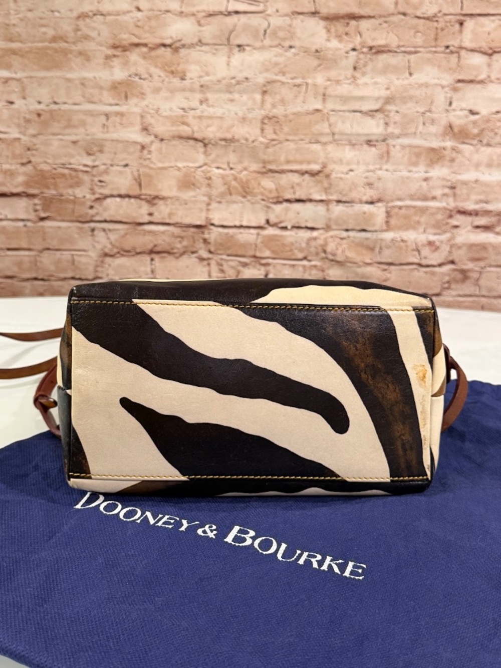 Vintage Dooney & Bourke Florentine Vacchetta Leather Zebra Mini Satchel Bag - Picture 5 of 13